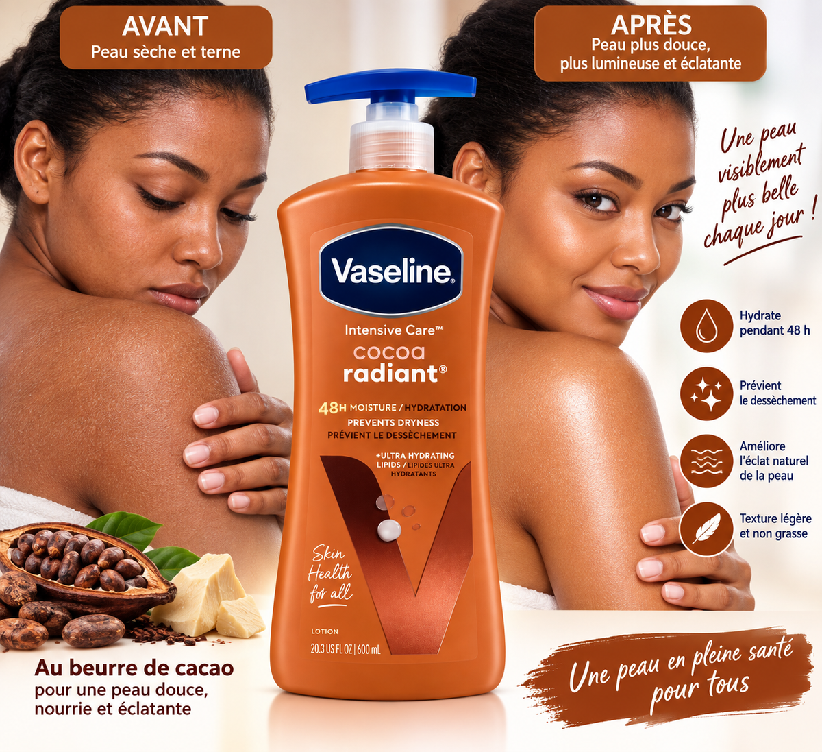 Vaseline Intensive Care Healthy Even Tone – Lotion Corps Hydratante à la Vitamine B3 & SPF 10 – 400 ml