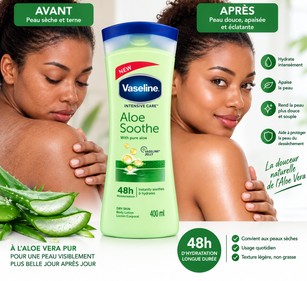 Vaseline Intensive Care Aloe Soothe – Lotion Corps Hydratante & Apaisante à l’Aloe Vera 400 ml