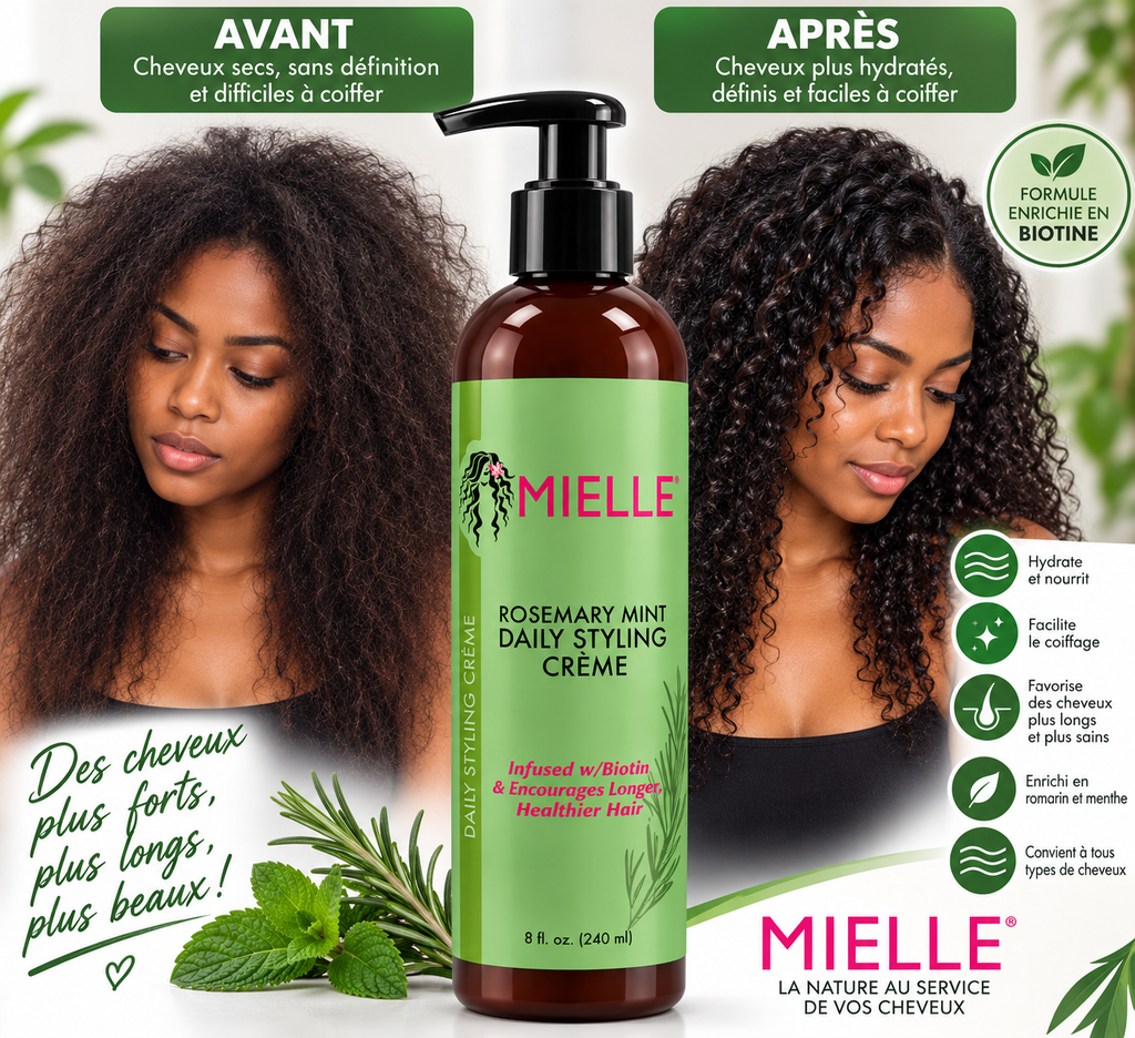 Mielle Rosemary Mint Daily Styling Crème – Crème Coiffante Hydratante au Romarin, Menthe & Biotine – 240 ml