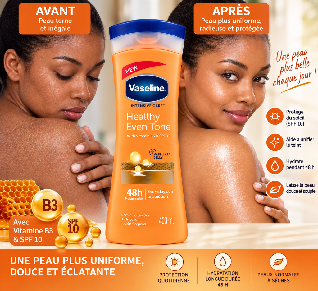 Vaseline Intensive Care Healthy Even Tone – Lotion Corps Hydratante à la Vitamine B3 & SPF 10 – 400 ml
