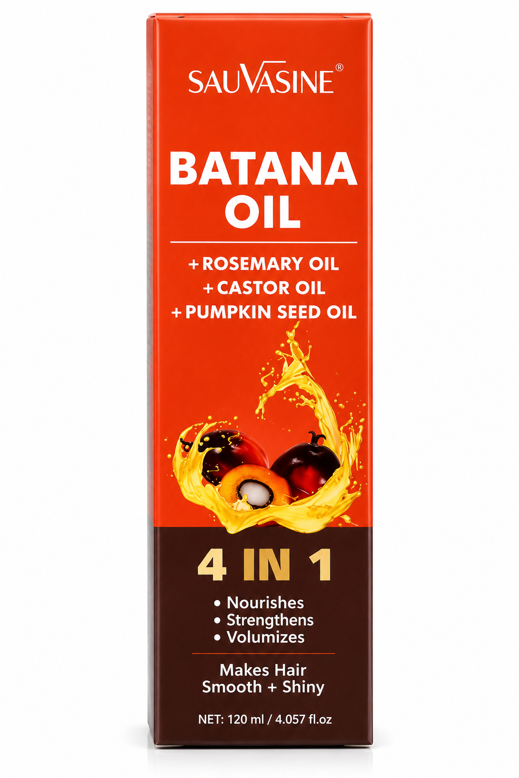Sauvasine Batana Oil 4-en-1 – Huile Capillaire au Batana, Romarin, Ricin & Graines de Courge – 120 ml.