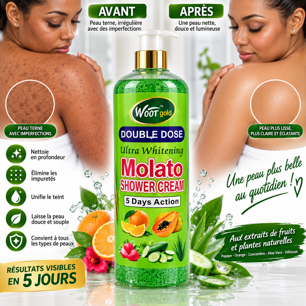Woot Gold Molato Double Dose – Crème de Douche Multi-Action aux Extraits de Fruits & Plantes.