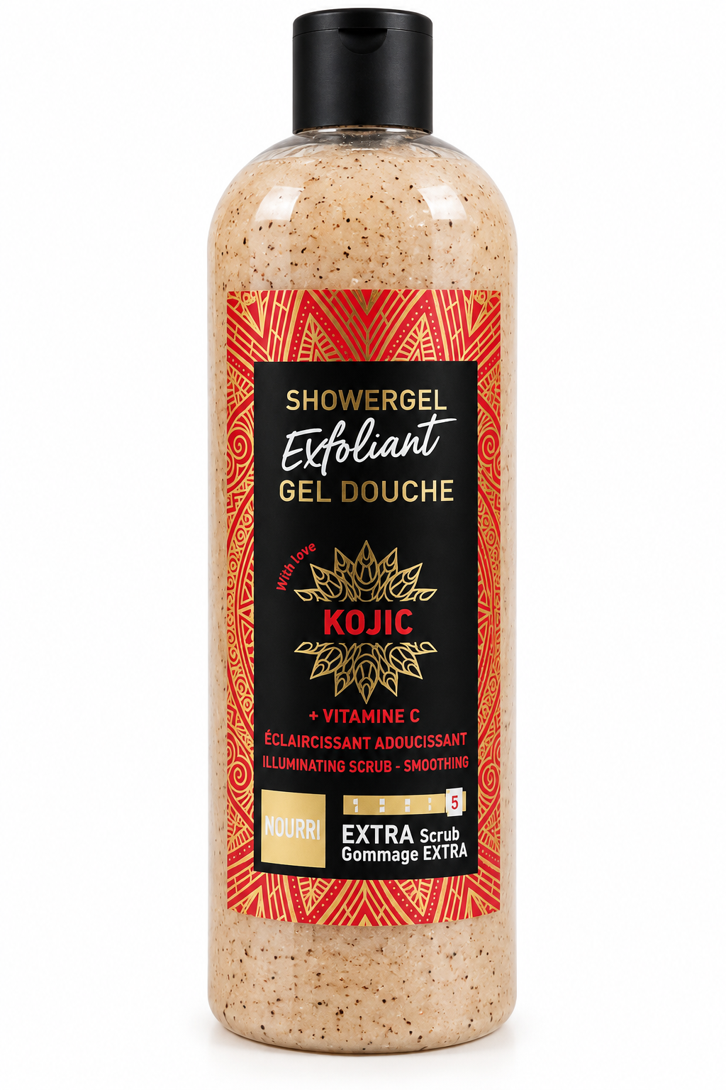 Gel Douche Exfoliant Kojic + Vitamine C – Gommage Extra, Éclat & Peau Uniforme.