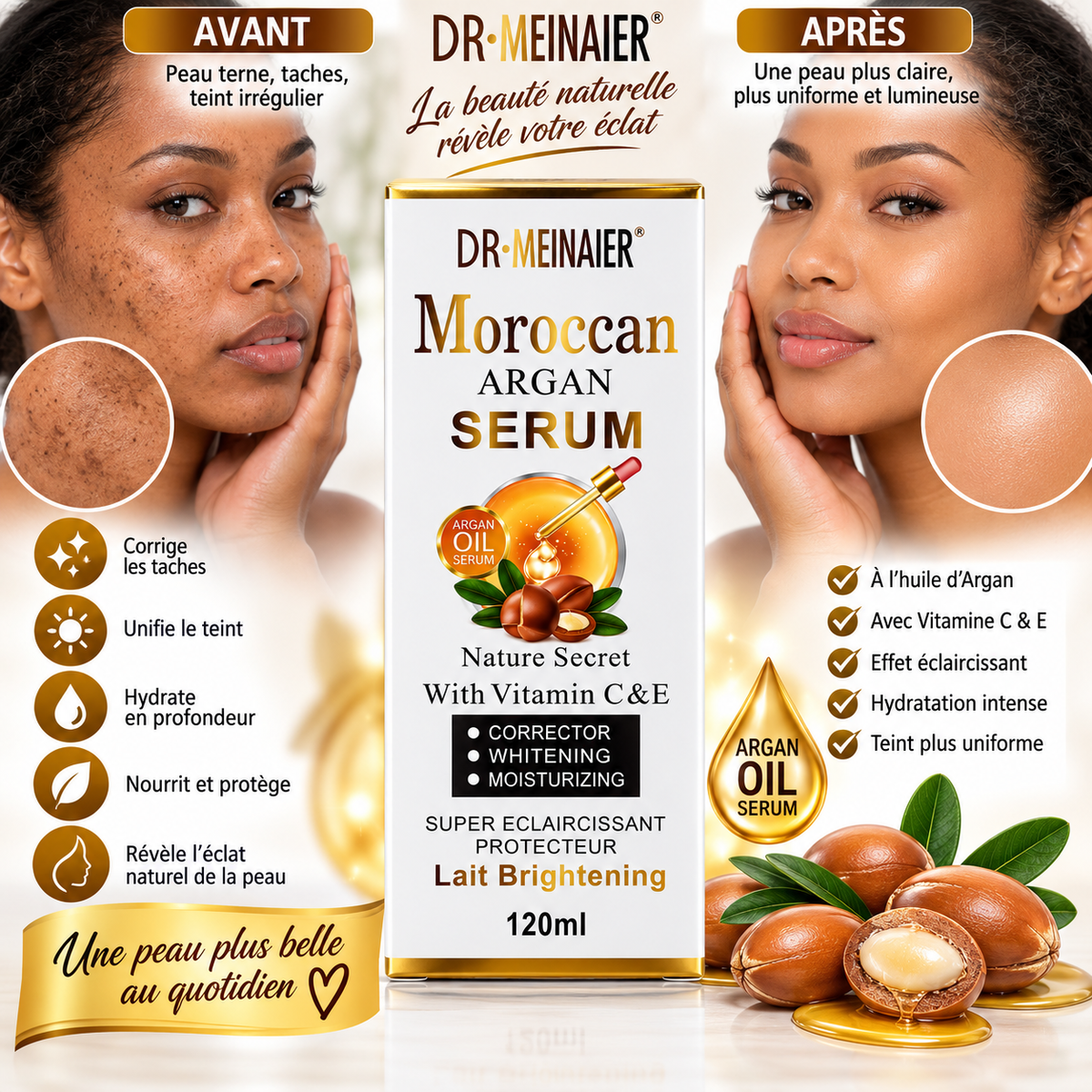 Dr. Meinaier Moroccan Argan Serum – Sérum Éclat à l’Huile d’Argan & Vitamines C et E – 120 ml.