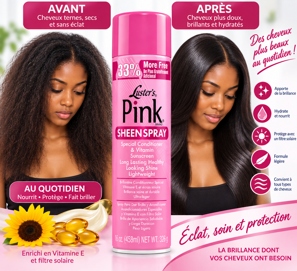 Luster’s Pink Sheen Spray – Spray Brillance & Soin Protecteur à la Vitamine E – 458 ml