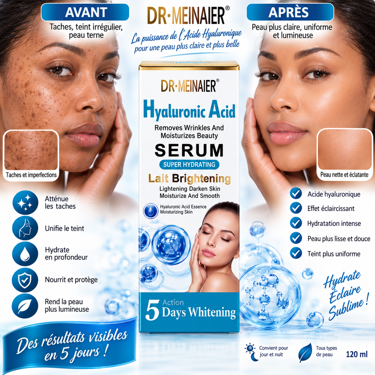 Dr. Meinaier Hyaluronic Acid Serum – Sérum Super Hydratant à l’Acide Hyaluronique – Soin Éclat & Teint Uniforme.