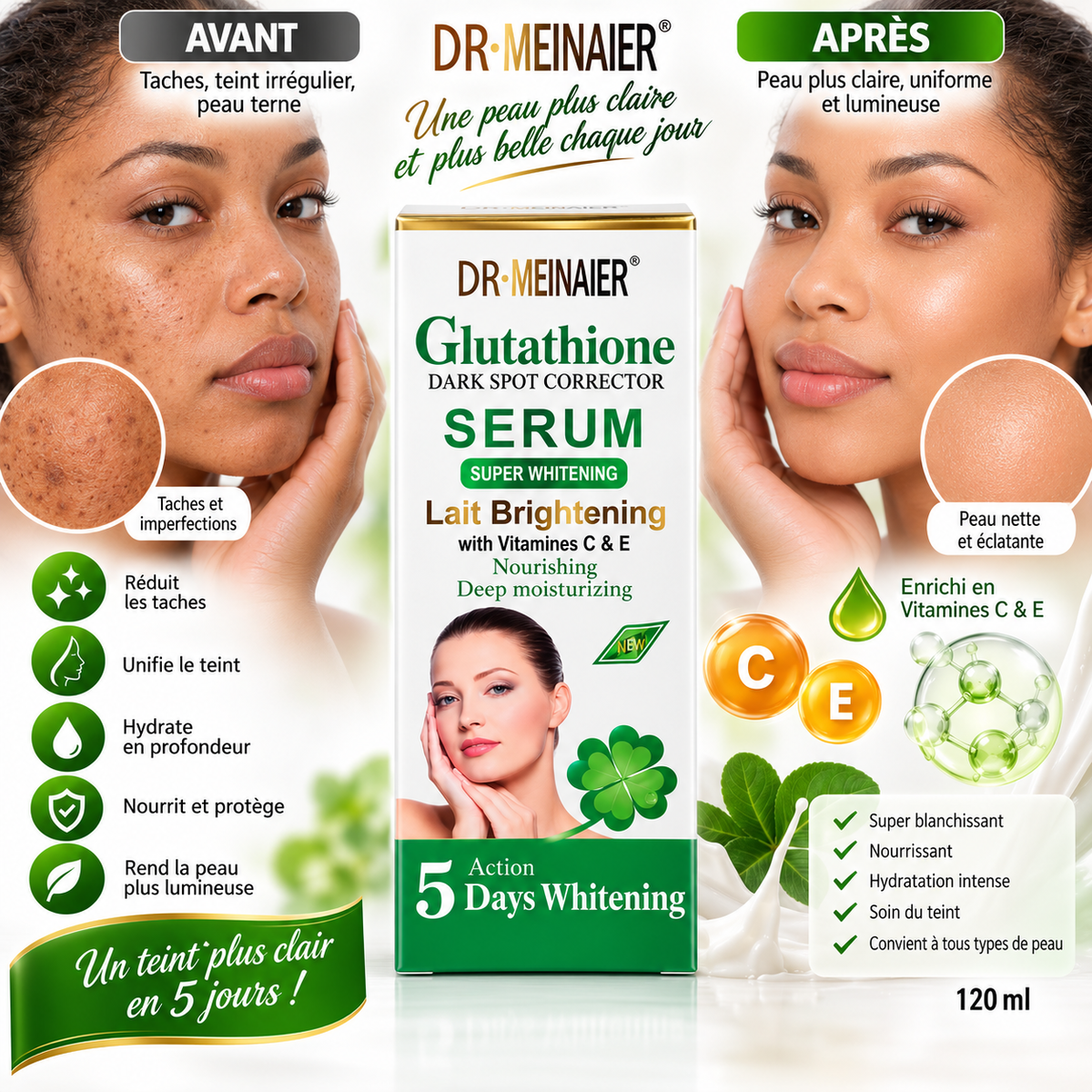 Dr. Meinaier Glutathione Dark Spot Corrector – Sérum Anti-Taches Éclat aux Vitamines C & E.